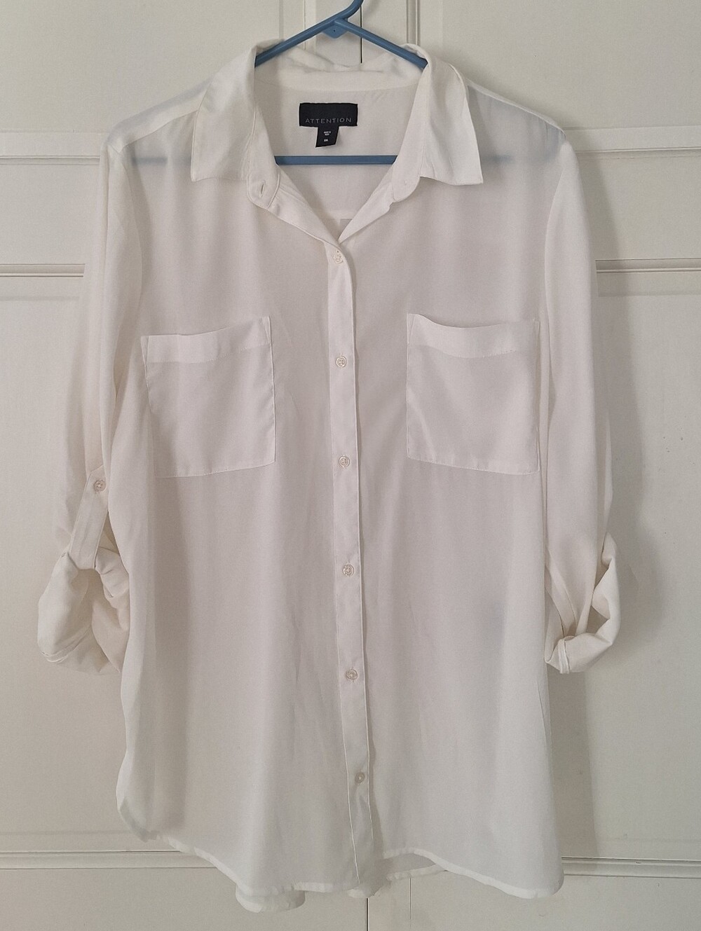 Attention semi-sheer white button-down flowy blouse - NWT